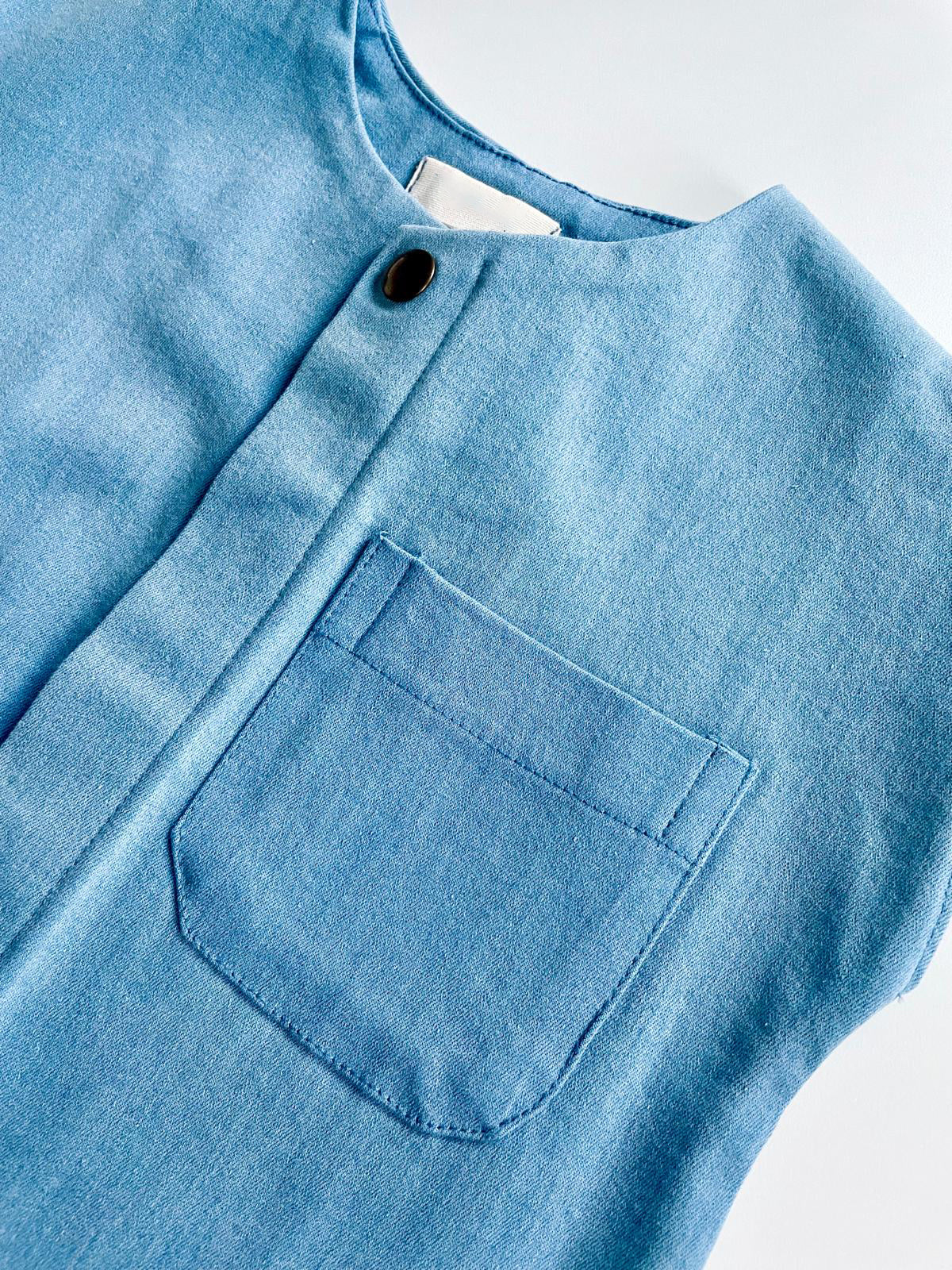 Kids Clothes - MINIMALIST DENIM ROMPER - Kids Clothing for 2-6 Years - Toddler Clothes, Light Pastel Colors, Cotton Fabric, Short Sleeve