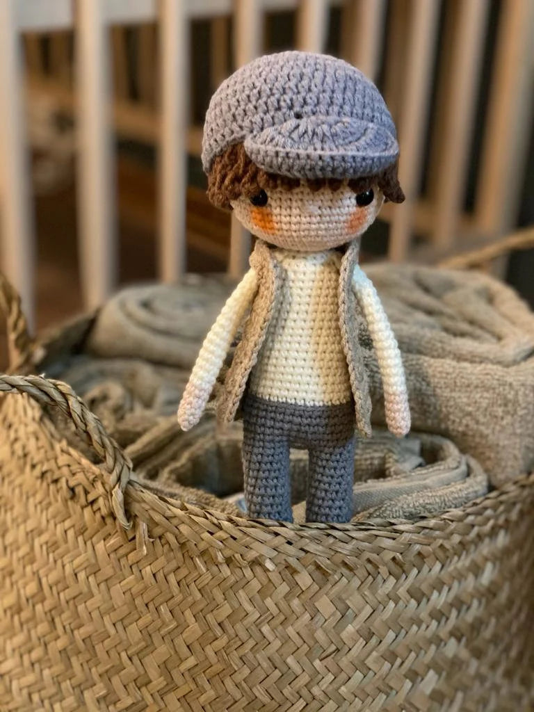 Boston - HANDMADE CROCHET BOY Doll. Game puppet. Amigurumi on sale. Knitting toy. Unique baby shower gift. Stylish Gilbert. Gift for him.