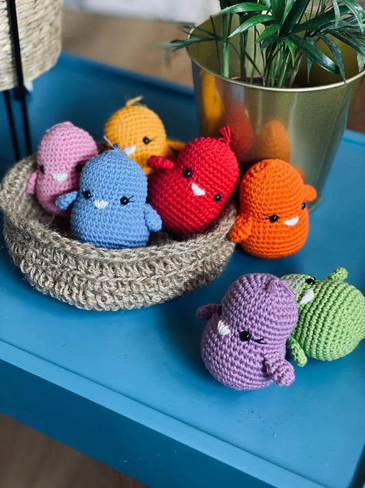 Let's learn colors - Eggs play set gift for baby kids - Primary secondary colors - Game material Crochet bird basket décor