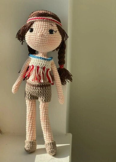 Malta - HANDMADE CROCHET SCOUT Girl. Unique ecofriendly art doll. Gift for daughter, girlfriend nature lovers. Decorative doll.