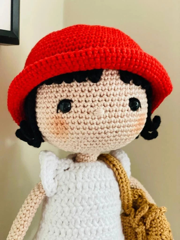 Warsaw - Little Red Riding Hood HANDMADE GIRL Crochet Doll Miniature knit baby Artist unique friend Birthday gift Natural toy cotton filling