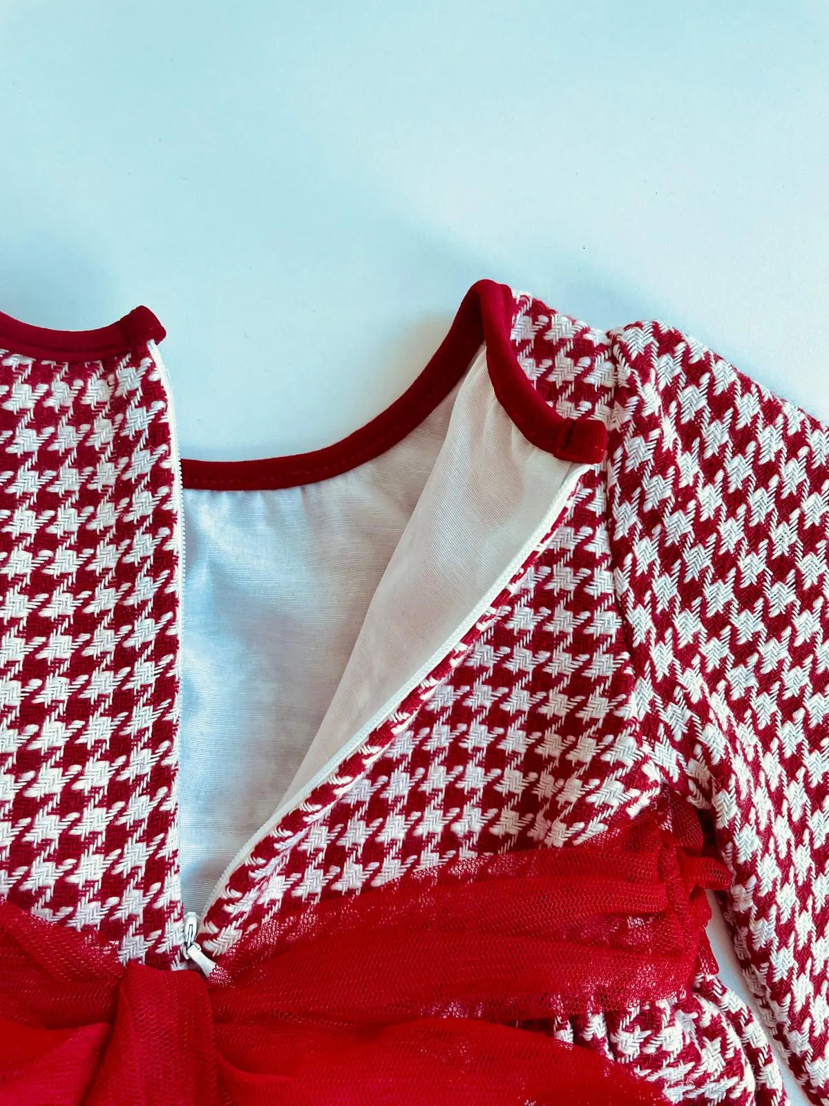 KIDS CLOTHES for 0-3 Years - Girl Dress Toddler Clothes, White and Red Houndstooth Cotton Fabric Dress