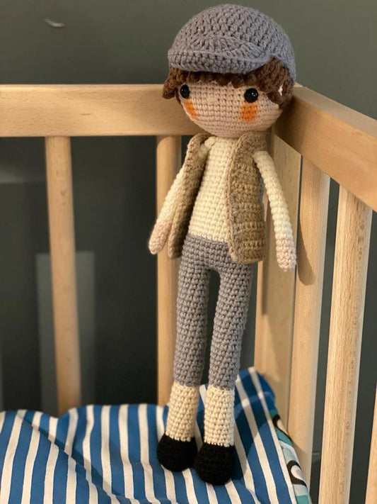 Boston - HANDMADE CROCHET BOY Doll. Game puppet. Amigurumi on sale. Knitting toy. Unique baby shower gift. Stylish Gilbert. Gift for him.