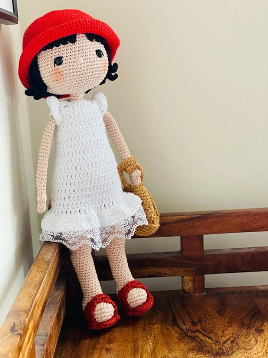 Warsaw - Little Red Riding Hood HANDMADE GIRL Crochet Doll Miniature knit baby Artist unique friend Birthday gift Natural toy cotton filling
