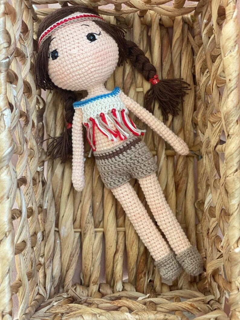 Malta - HANDMADE CROCHET SCOUT Girl. Unique ecofriendly art doll. Gift for daughter, girlfriend nature lovers. Decorative doll.