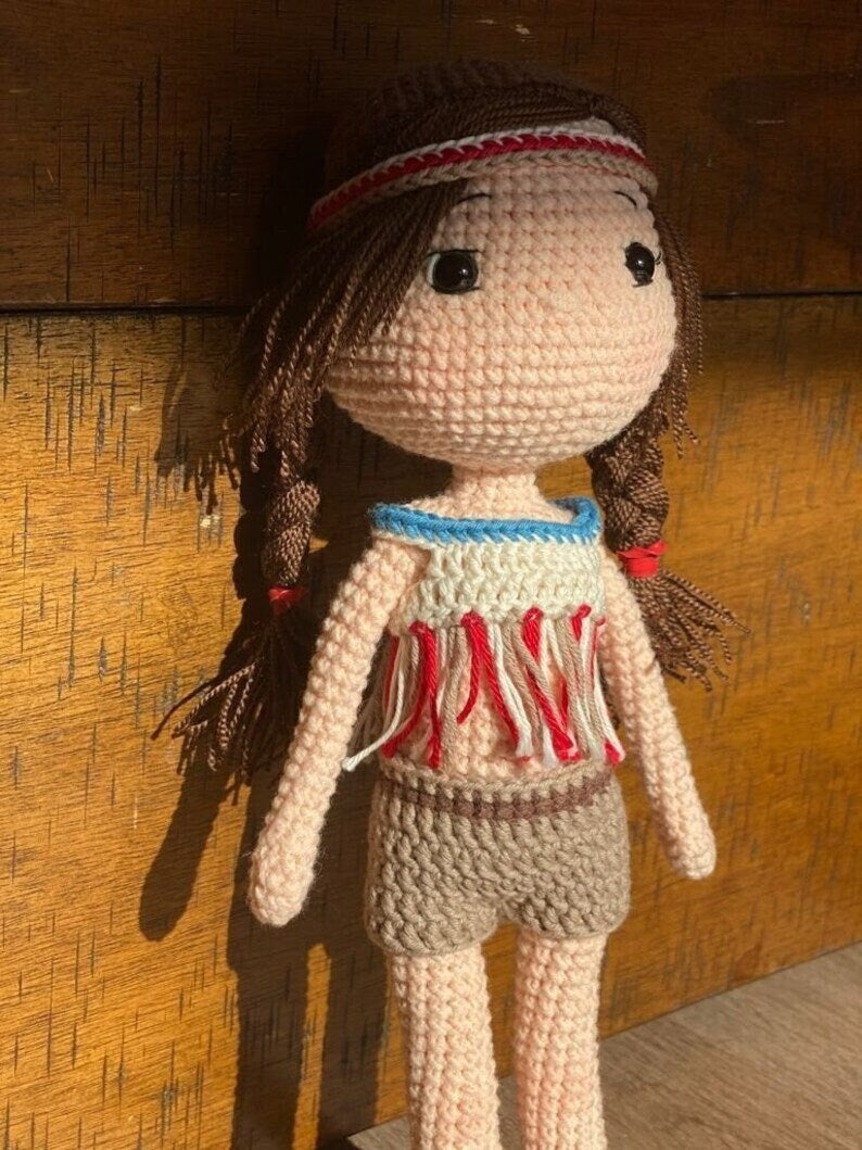Malta - HANDMADE CROCHET SCOUT Girl. Unique ecofriendly art doll. Gift for daughter, girlfriend nature lovers. Decorative doll.