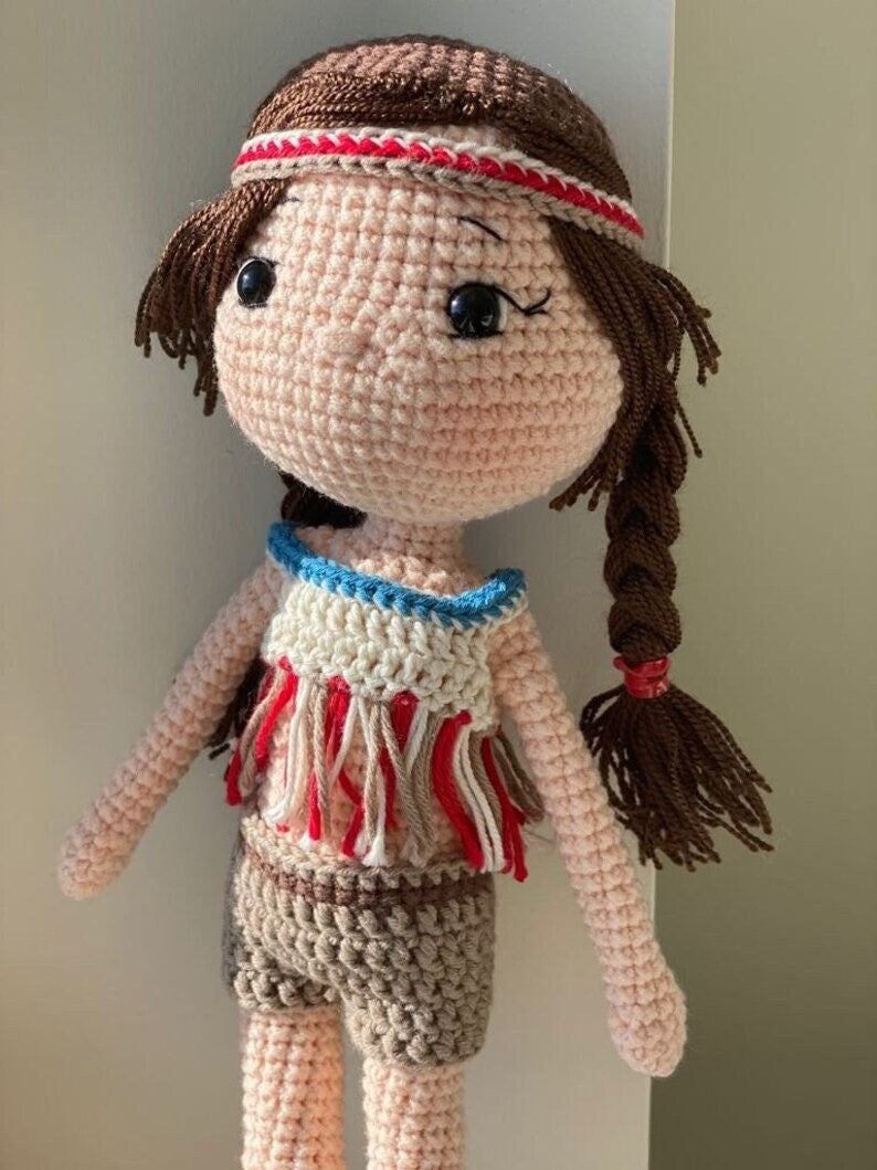 Malta - HANDMADE CROCHET SCOUT Girl. Unique ecofriendly art doll. Gift for daughter, girlfriend nature lovers. Decorative doll.