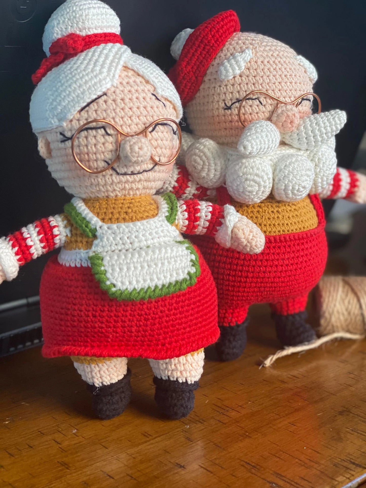 CHRISTMAS SANTA CLAUS Man and Woman Dolls Birthday gift Miniature decor Plush natural toy Unique ecofriendly Crochet present - heirloom gift
