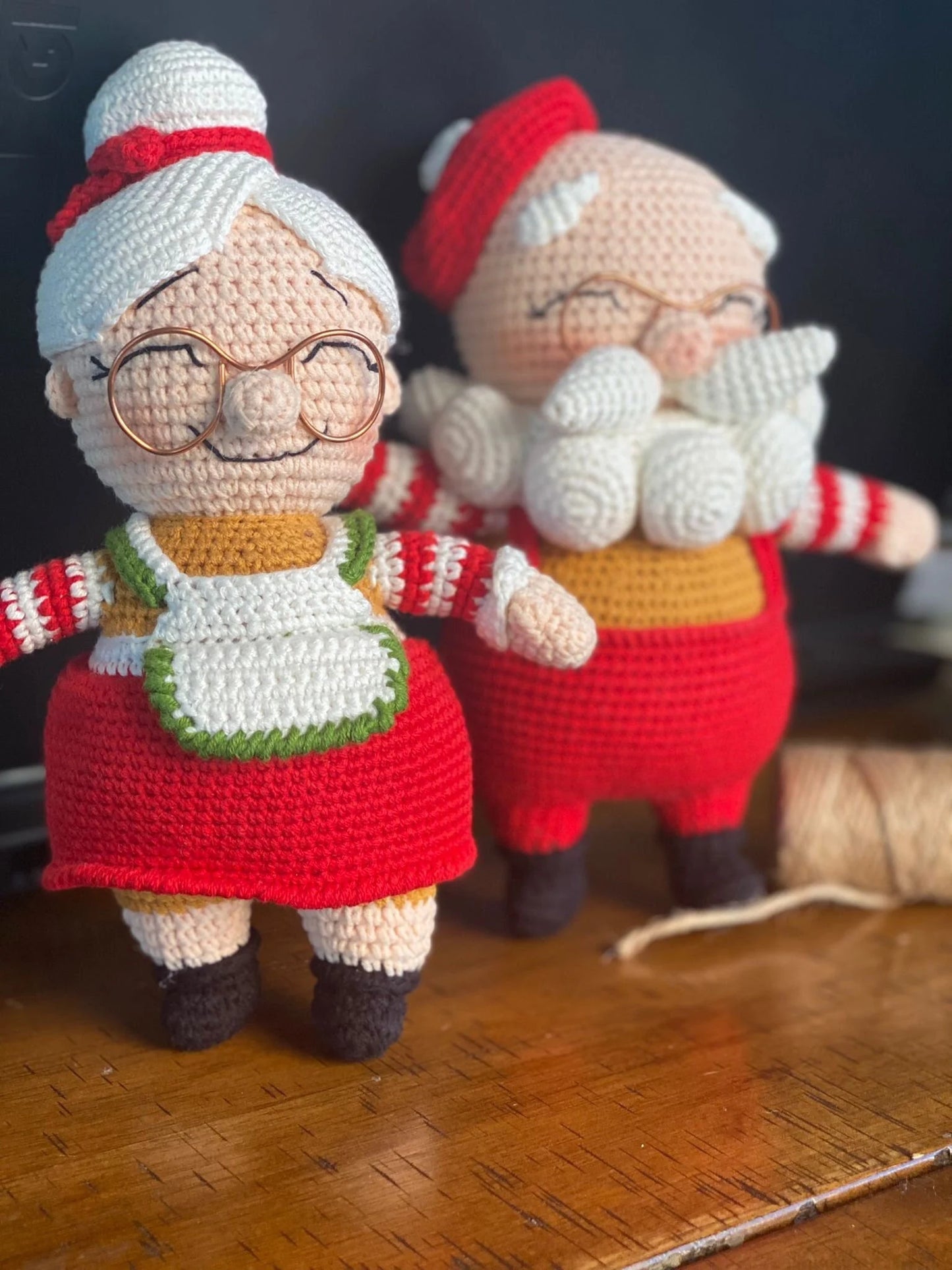 CHRISTMAS SANTA CLAUS Man and Woman Dolls Birthday gift Miniature decor Plush natural toy Unique ecofriendly Crochet present - heirloom gift