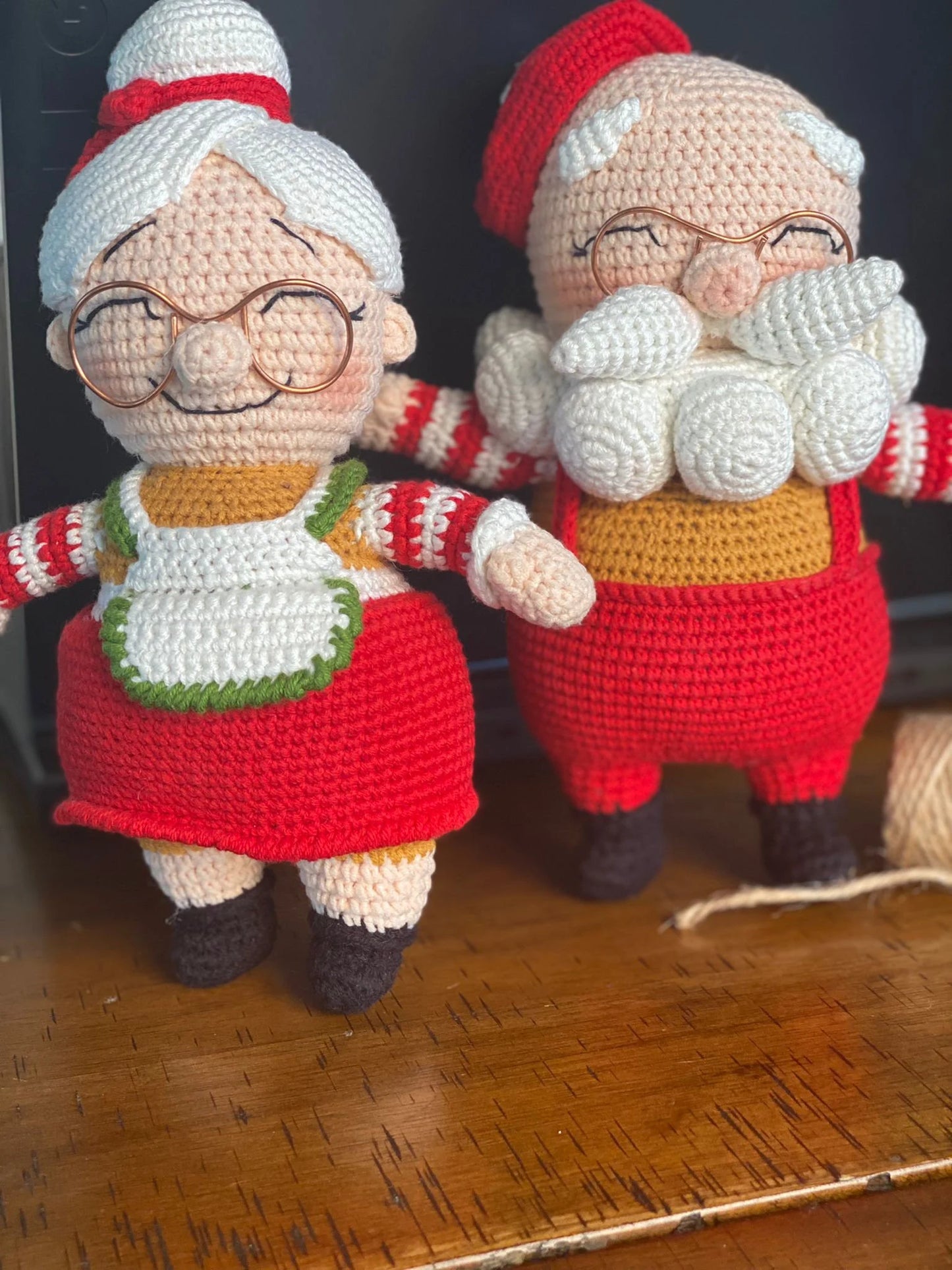 CHRISTMAS SANTA CLAUS Man and Woman Dolls Birthday gift Miniature decor Plush natural toy Unique ecofriendly Crochet present - heirloom gift
